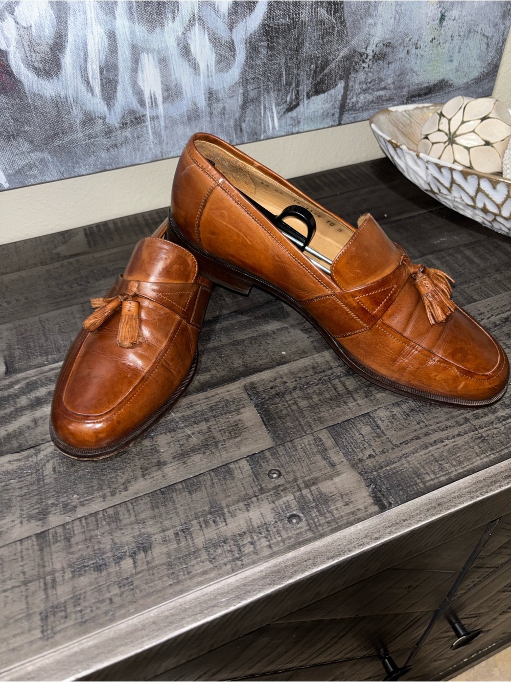 Johnston & Murphy brown leather tassel loafers MENS SZ 10M - Picture 11 of 12